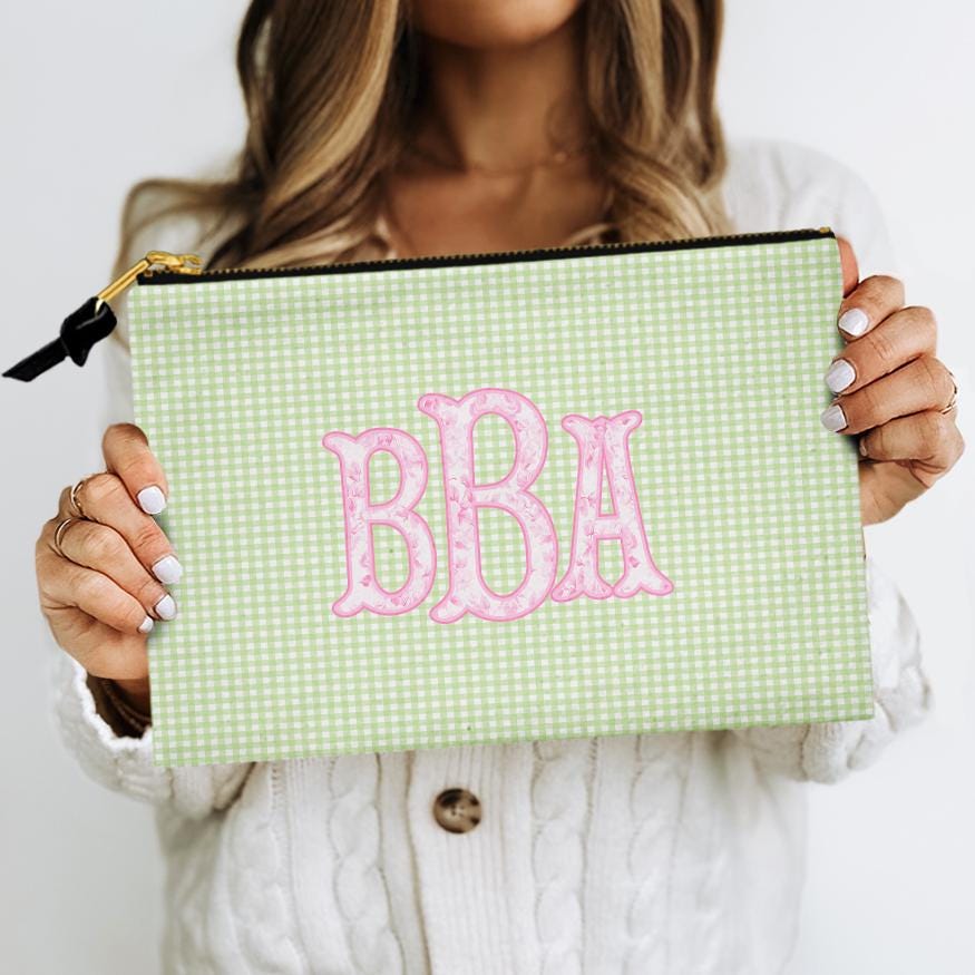 Custom Zip Bag, Makeup Bag, Travel Pouch, Tech, Monogram, Personalized, Letter, Initial, Preppy, Love Roses, Pink Blue Green