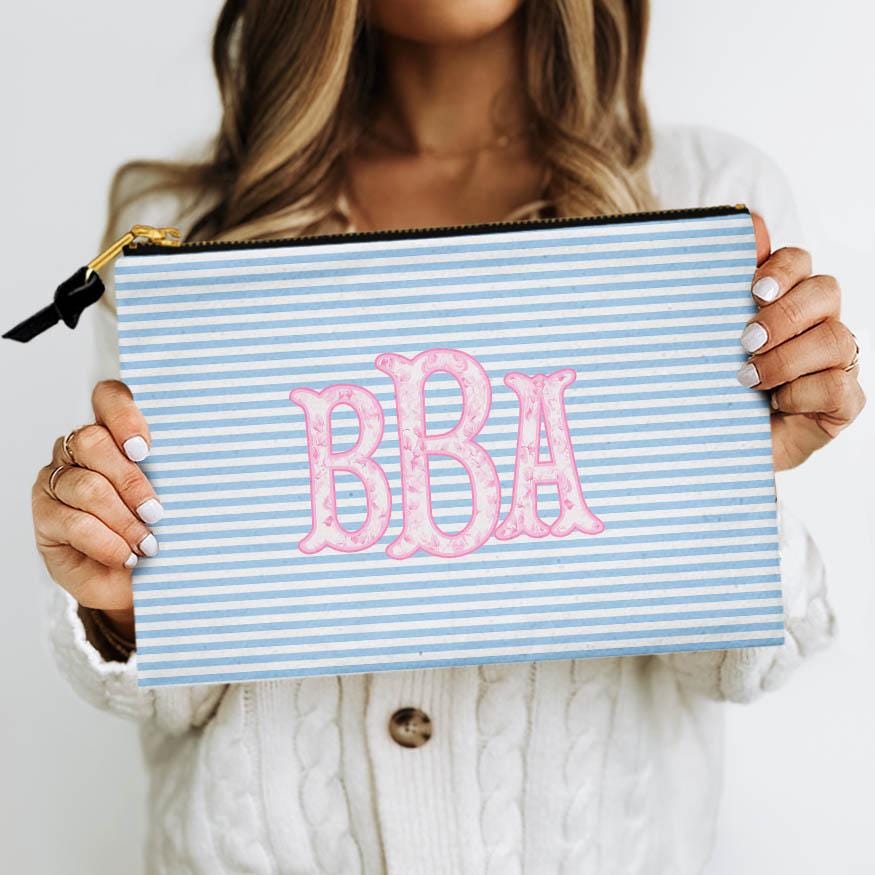 Custom Zip Bag, Makeup Bag, Travel Pouch, Tech, Monogram, Personalized, Letter, Initial, Preppy, Love Roses, Pink Blue Green