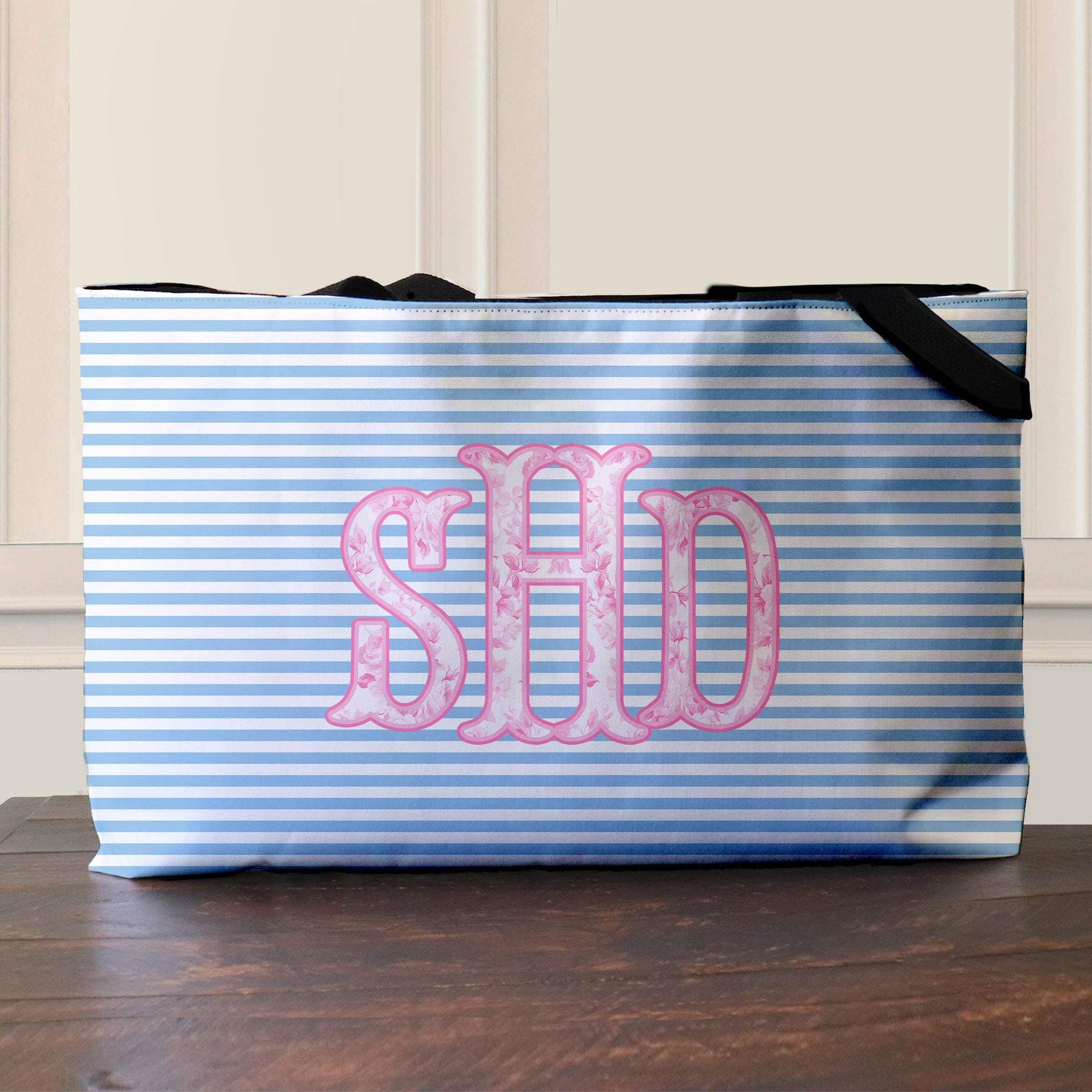 Custom Tote Bag, Large Travel Bag,Overnight, Monogram, Personalized, Letter, Initial, Preppy, Love Fancy Roses, Flowers, Stripes, Plaid
