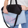 Load image into Gallery viewer, Custom Tote Bag, Large Travel Bag,Overnight, Monogram, Personalized, Letter, Initial, Preppy, Love Fancy Roses, Flowers, Stripes, Plaid
