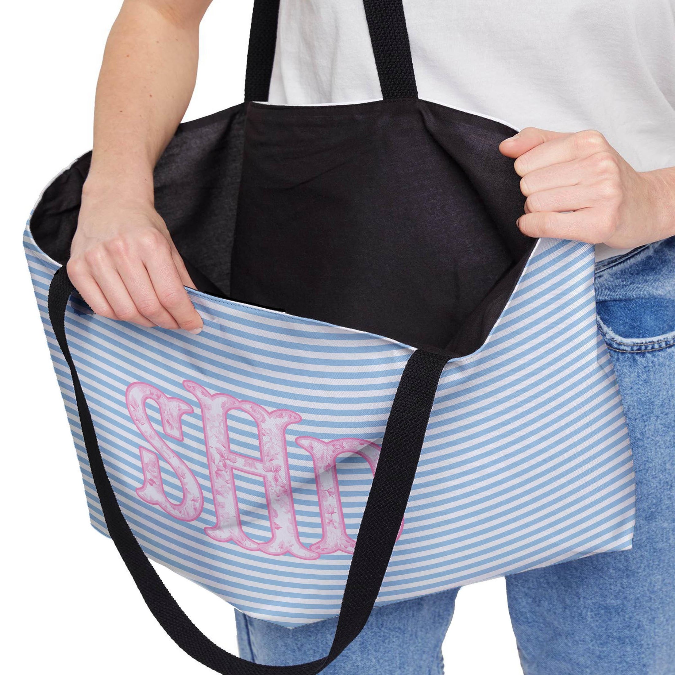 Custom Tote Bag, Large Travel Bag,Overnight, Monogram, Personalized, Letter, Initial, Preppy, Love Fancy Roses, Flowers, Stripes, Plaid