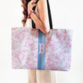 Load image into Gallery viewer, Custom Tote Bag, Large Travel Bag,Overnight, Monogram, Personalized, Letter, Initial, Preppy, Love Fancy Roses, Flowers, Stripes, Plaid
