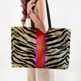 Load image into Gallery viewer, Custom Tote Bag, Large Travel Bag, Overnight, Monogram, Personalized, Letter, Initial, Zebra Pattern, Stripe, Red, Green, Pink, Blue
