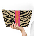 Load image into Gallery viewer, Custom Zip Bags, Pouch, Travel, Tech, Monogram, Personalized, Letter,Initial, Makeup, Accessory, Zebra Pattern, Stripe, Pink, Black, Green
