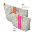 Load image into Gallery viewer, Custom Zip Bags, Pouch, Travel, Tech, Monogram, Personalized, Letter,Initial, Makeup, Accessory, White Printed Cowhide Design, Stripe, Pink
