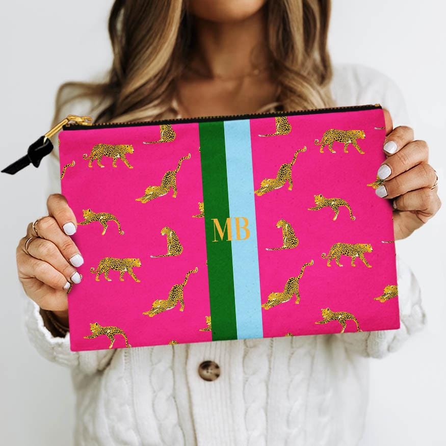 Custom Accessory Zip Bag, Pouch, Clutch, Makeup Bag, Travel Pouch, Tech, Large, Monogram, Personalized, Letter, Initial, Leopard Cheetah