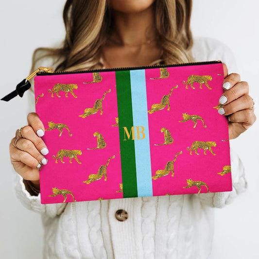 Custom Accessory Zip Bag, Pouch, Clutch, Makeup Bag, Travel Pouch, Tech, Large, Monogram, Personalized, Letter, Initial, Leopard Cheetah