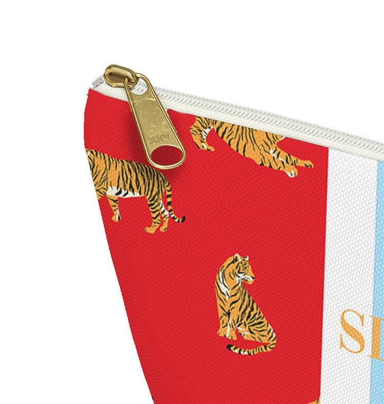 Custom Zip Bags, Pouch, Travel, Tech, Monogram, Personalized, Letter,Initial, Makeup, Accessory, Tiger, Stripe, Pink