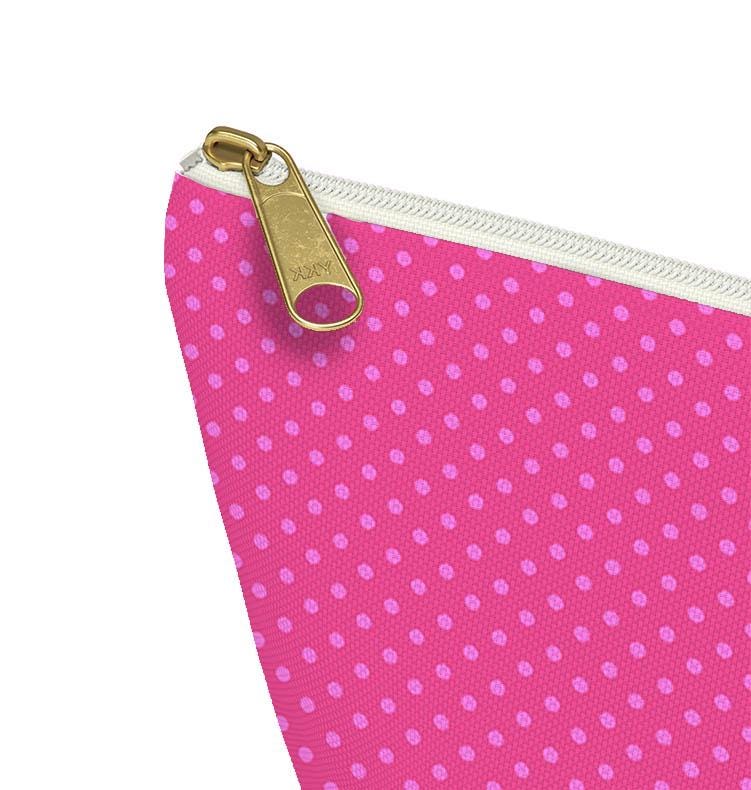 Custom Zip Bags, Pouch, Travel, Tech, Monogram, Personalized, Letter,Initial, Makeup, Accessory, Mini Polka Dots, Brown, Pink, Green, Red