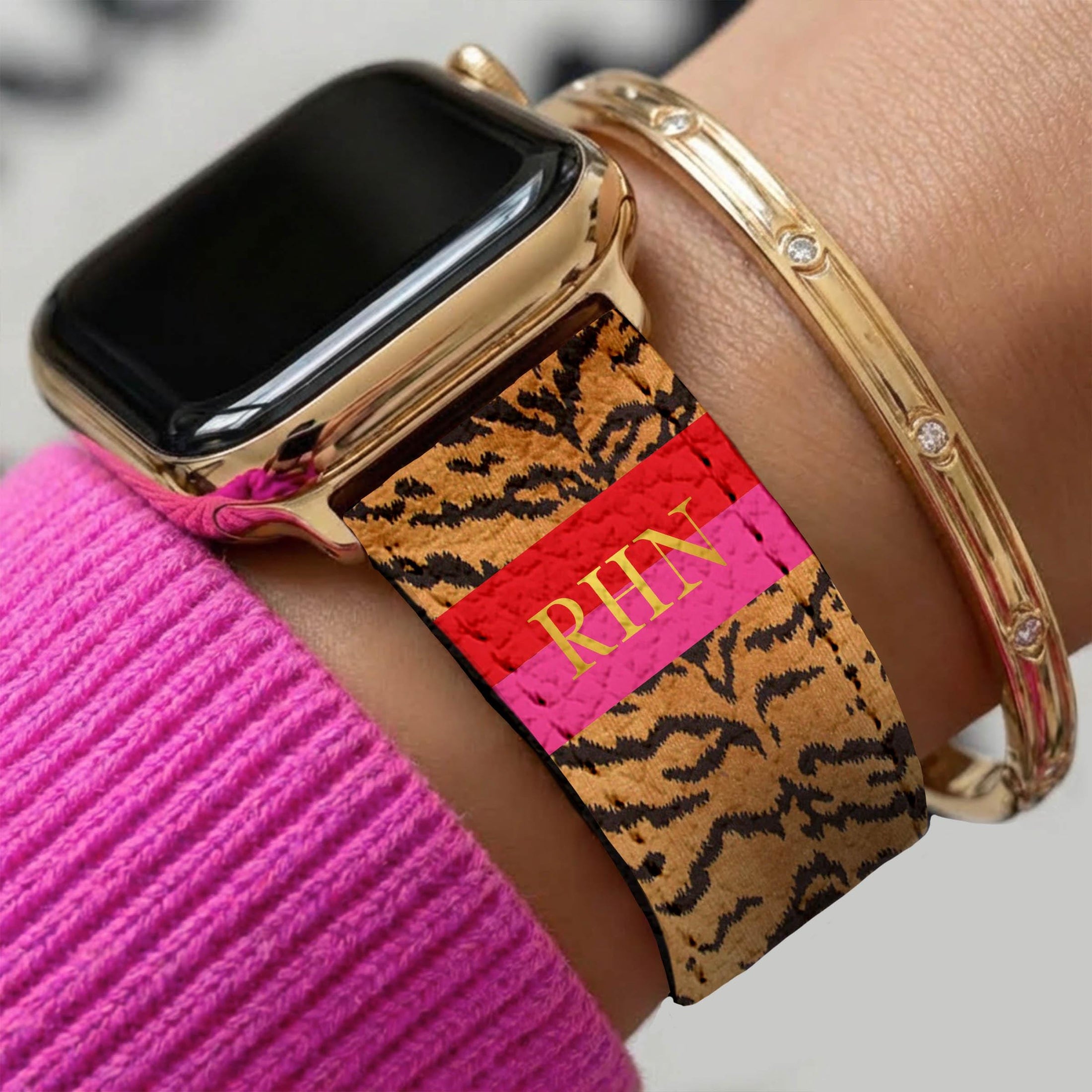 Personalized Apple Watch Band, Custom Strap, Smart Watch, 38, 40, 41, 42, 44, 45, 49, 3 4 5 6 7 8 9 10 SE, Letters, Initials, Tiger Stripe