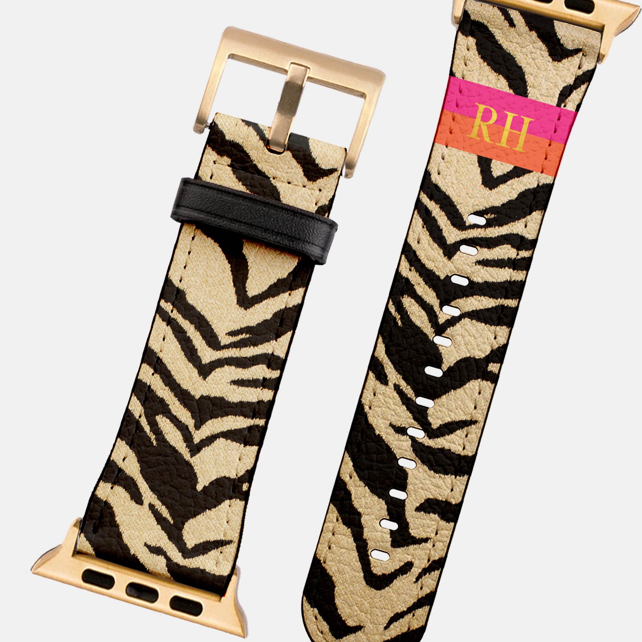 Personalized Apple Watch Band, Custom Strap, Smart Watch, 38, 40, 41, 42, 44, 45, 49, 3 4 5 6 7 8 9 10 SE, Letters, Initials, Zebra Stripe