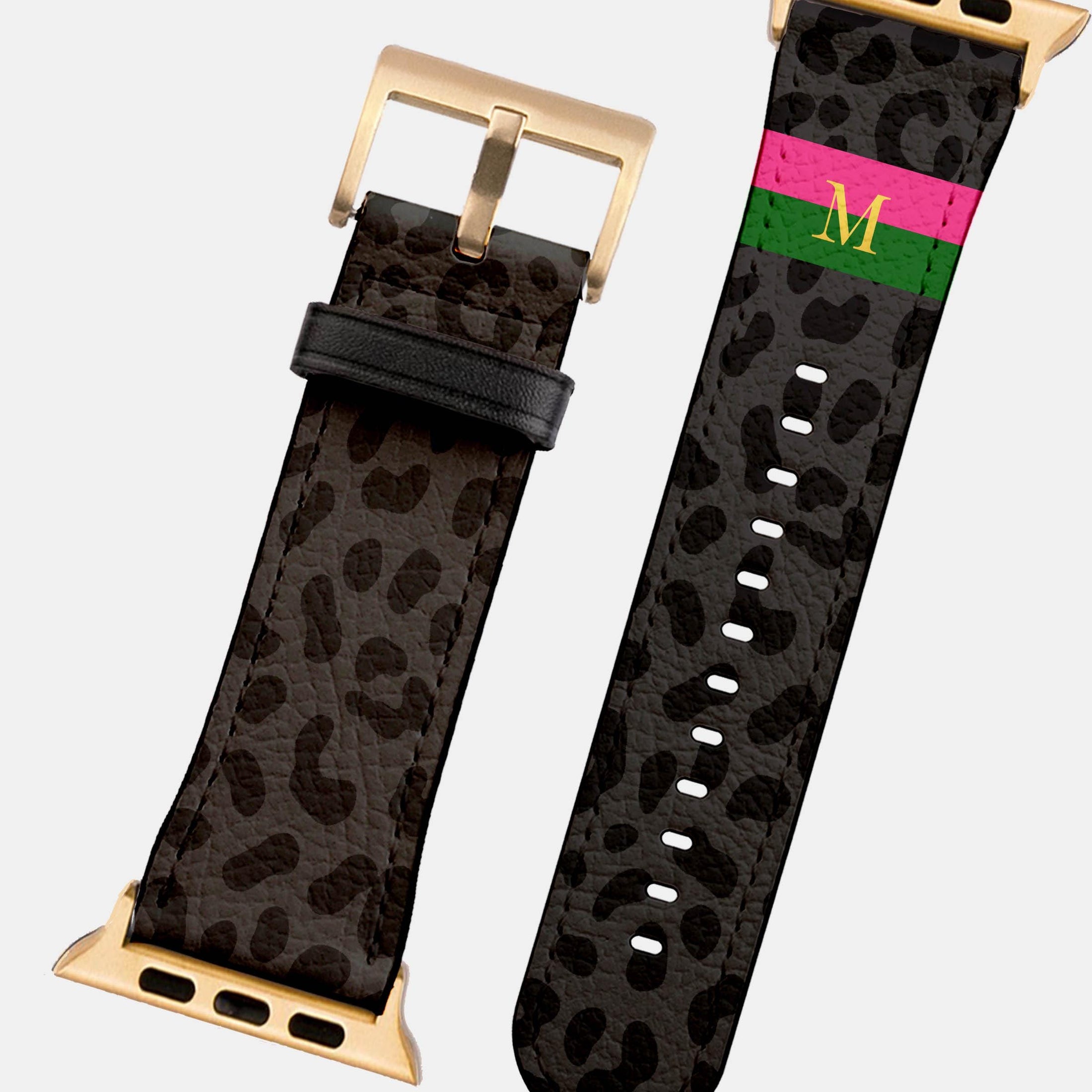 Personalized Apple Watch Band, Custom Strap, Smart Watch, 38, 40, 41, 42, 44, 45, 49, 3 4 5 6 7 8 9 10 SE, Initials, Leopard Cheetah Stripe