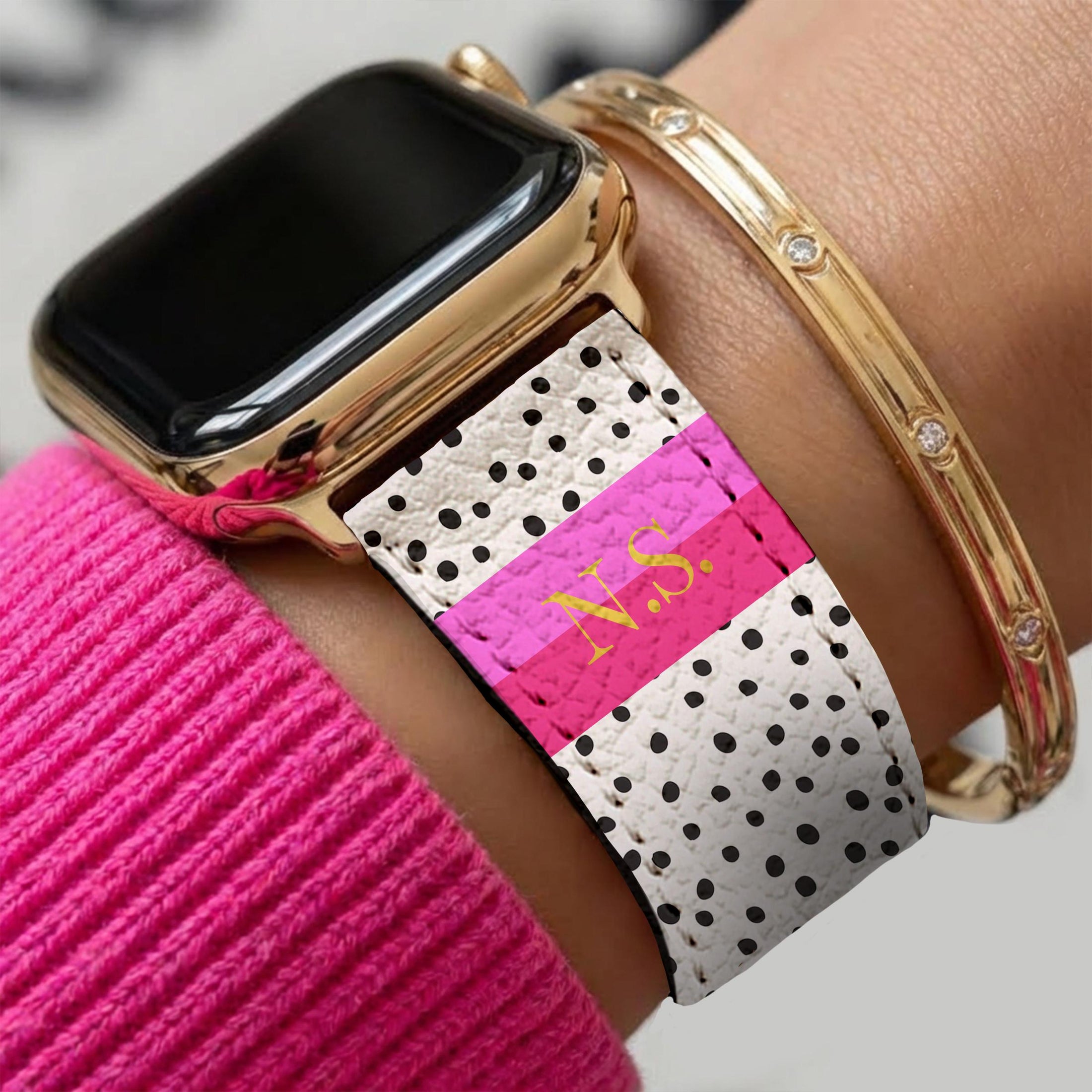 Personalized Apple Watch Band, Custom Strap, Smart Watch, 38, 40, 41, 42, 44, 45, 49, 3 4 5 6 7 8 9 10 SE, Letter, Initials, Dalmation Dots