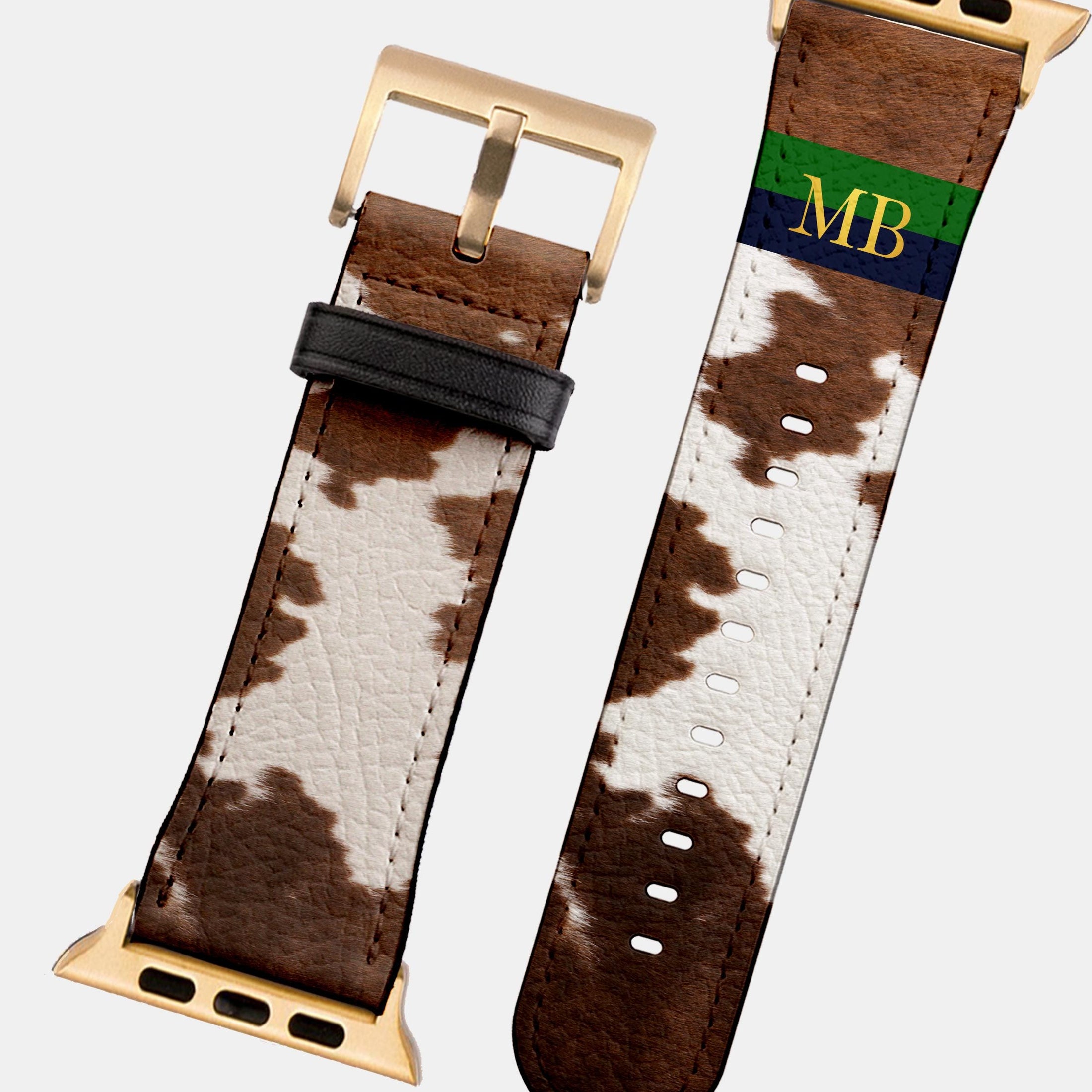 Personalized Apple Watch Band, Custom Strap, Smart Watch, 38, 40, 41, 42, 44, 45, 49, 3 4 5 6 7 8 9 10 SE, Initials, Printed Cowhide