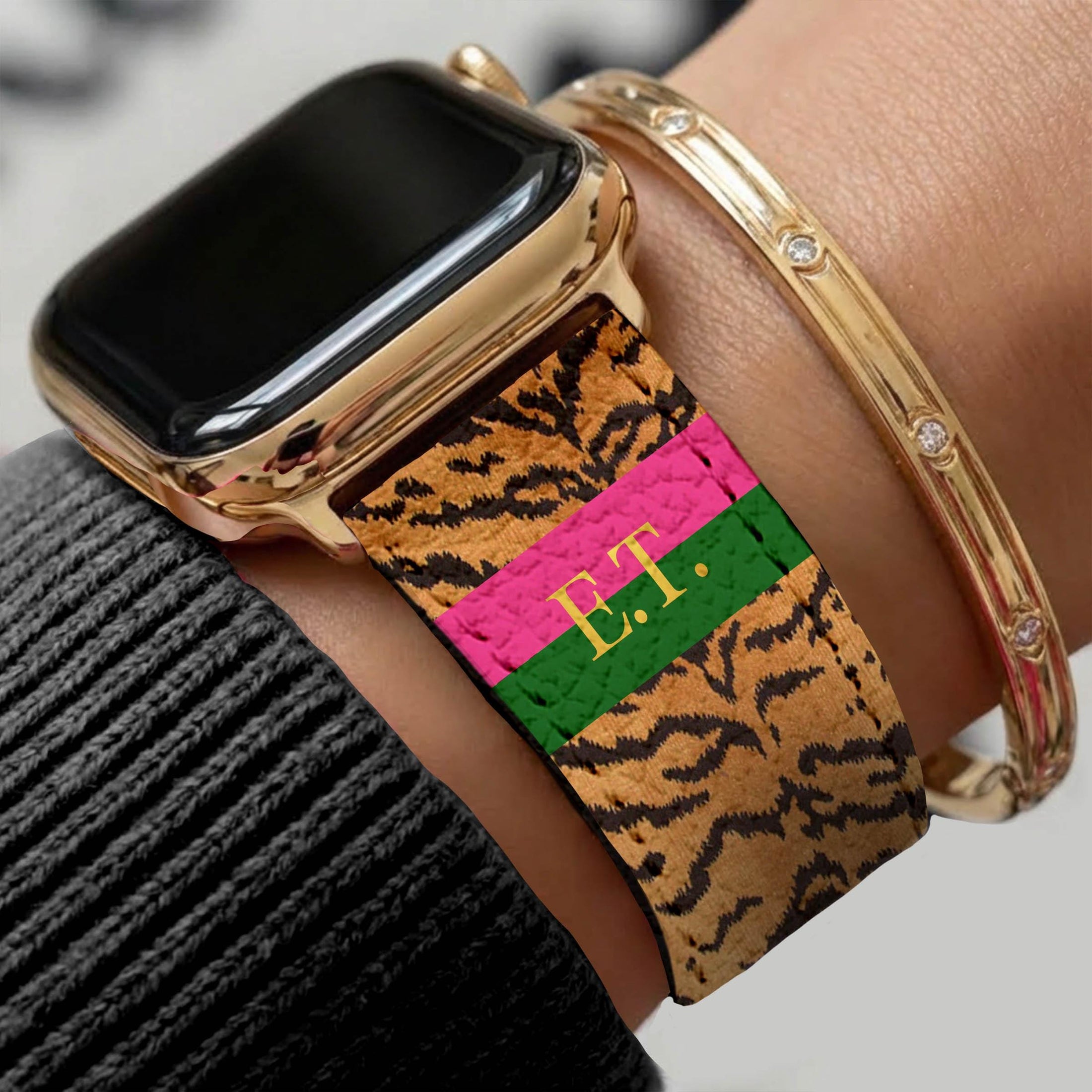 Personalized Apple Watch Band, Custom Strap, Smart Watch, 38, 40, 41, 42, 44, 45, 49, 3 4 5 6 7 8 9 10 SE, Letters, Initials, Tiger Stripe