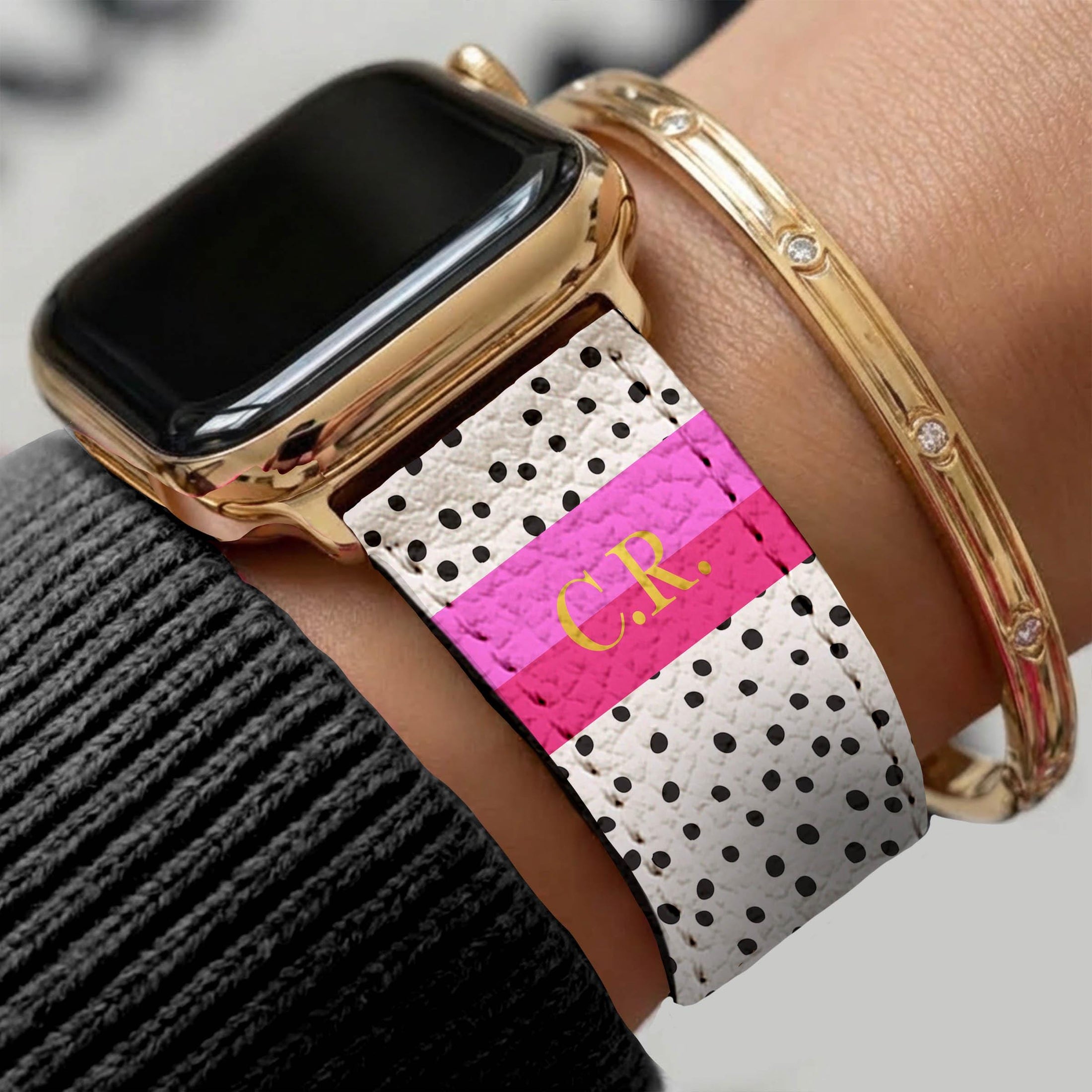 Personalized Apple Watch Band, Custom Strap, Smart Watch, 38, 40, 41, 42, 44, 45, 49, 3 4 5 6 7 8 9 10 SE, Letter, Initials, Dalmation Dots