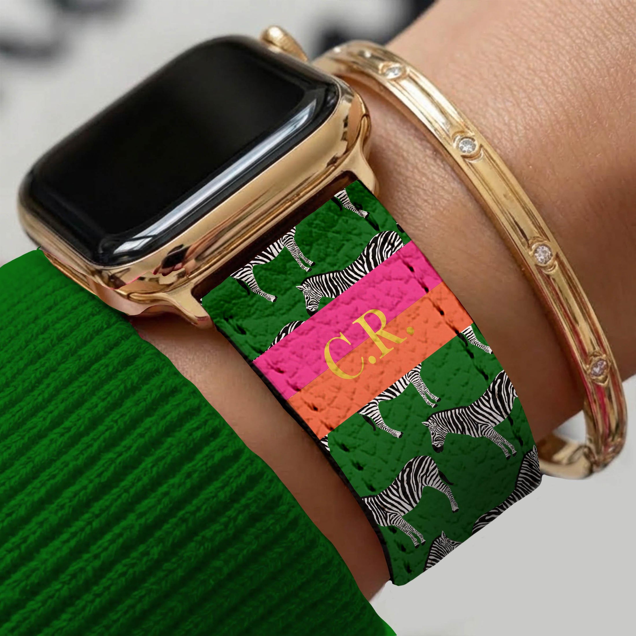Personalized Apple Watch Band, Custom Strap, Smart Watch, 38, 40, 41, 42, 44, 45, 49, 3 4 5 6 7 8 9 10 SE, Initials, Zebra Stripe