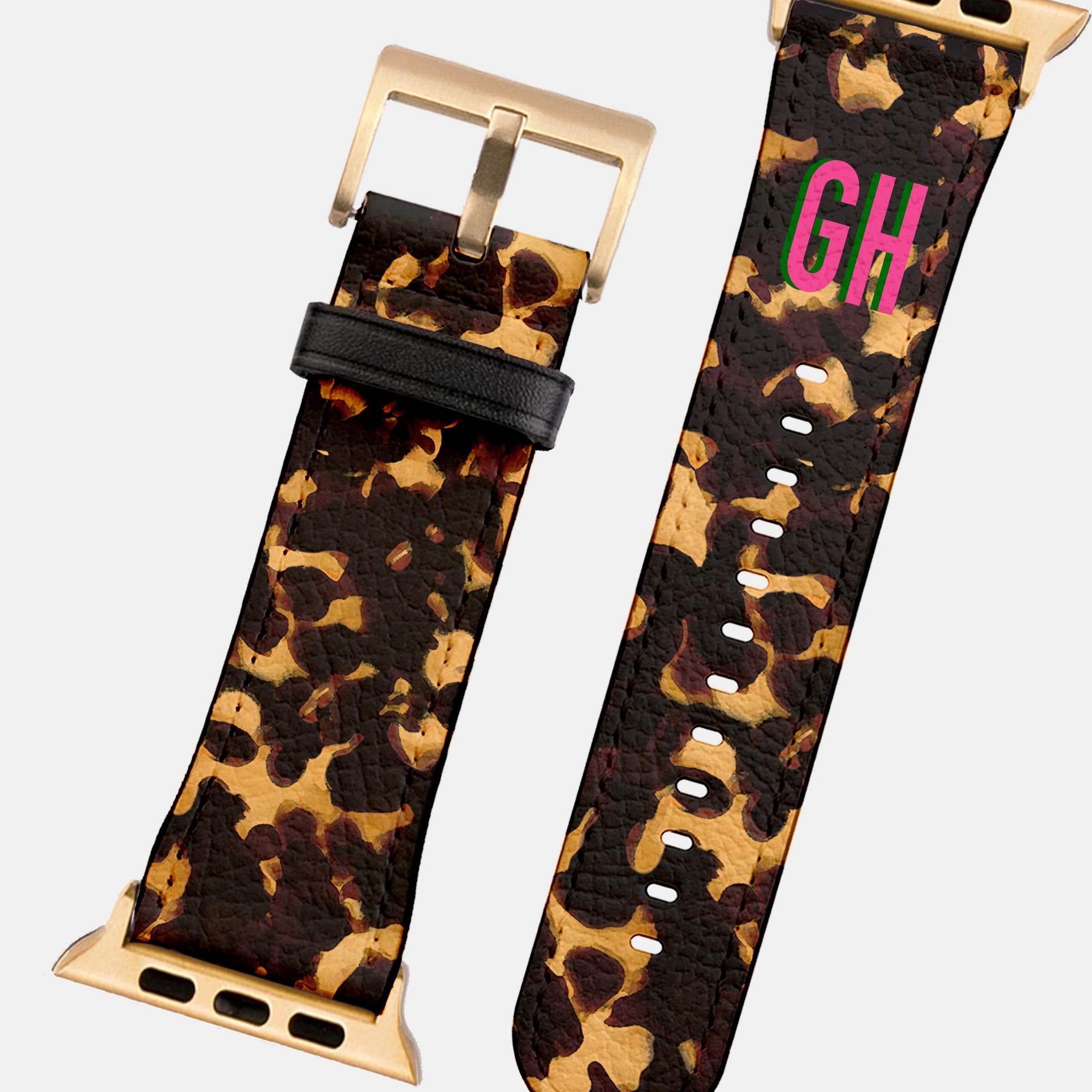 Personalized Apple Watch Band, Custom Strap, Smart Watch, 38, 40, 41, 42, 44, 45, 49, 3 4 5 6 7 8 9 10 SE, Letter, Initials, Tortoise Stripe