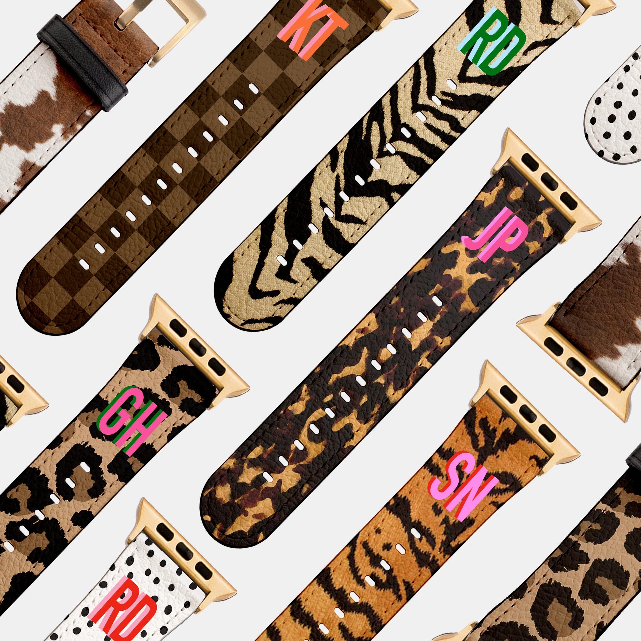 Personalized Apple Watch Band, Custom Strap, Smart Watch, 38, 40, 41, 42, 44, 45, 49, 3 4 5 6 7 8 9 10 SE, Letter, Initials, Tortoise Stripe