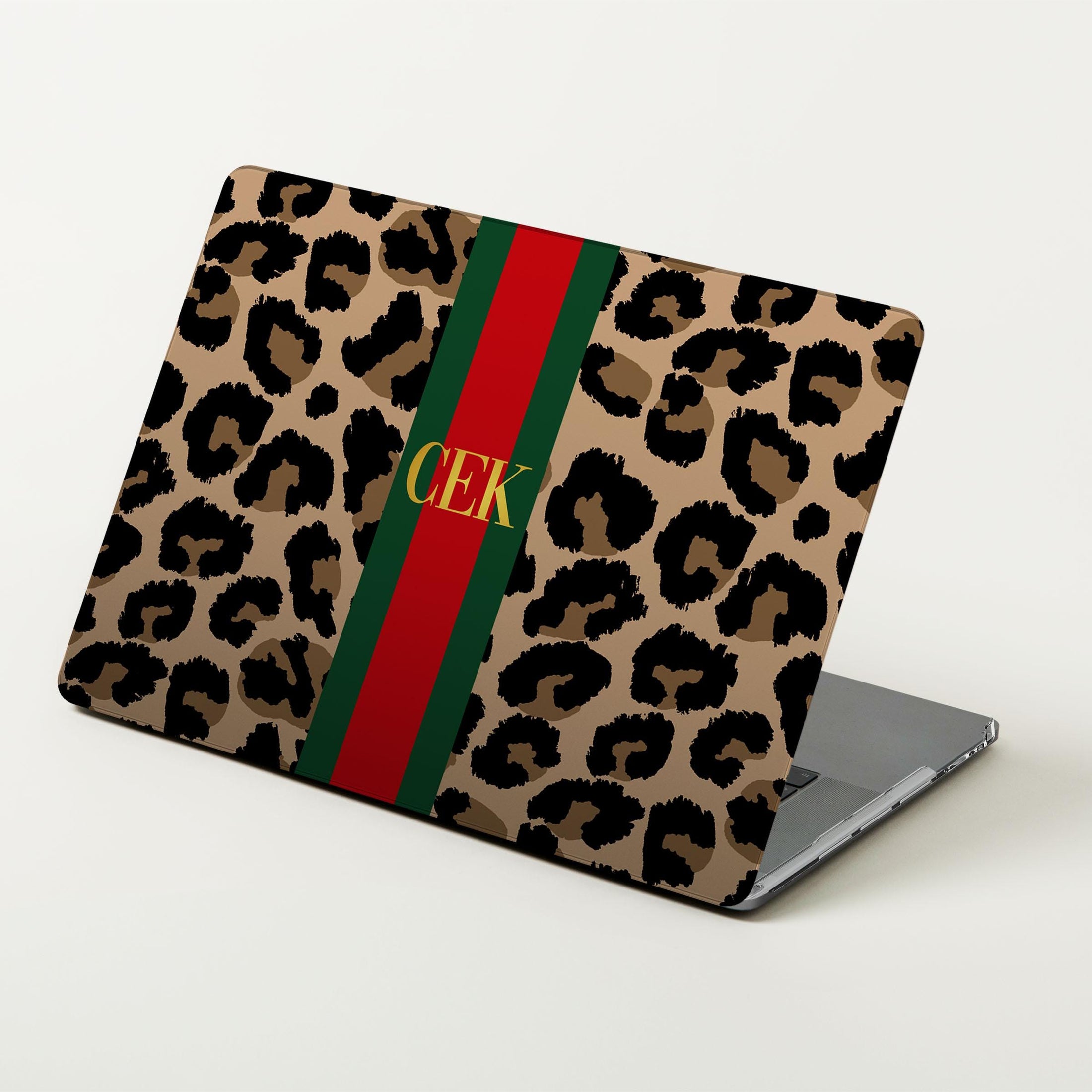 Custom MacBook Case, Air, Pro, Personalized Laptop Cover, 2-Pieces, Monogram Tech, Preppy, Leopard Cheetah, Stripes, Pink, Green, Red