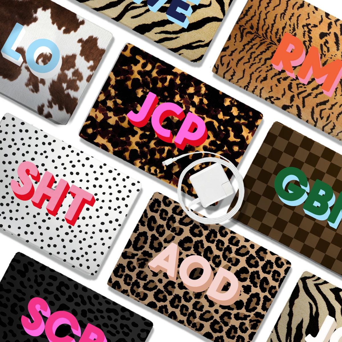 Custom MacBook Case, Air, Pro, Personalized Laptop Cover, 2-Pieces, Monogram, Preppy, Tortoise, Leopard, Cow, Tiger, Zebra, Dots, Initials
