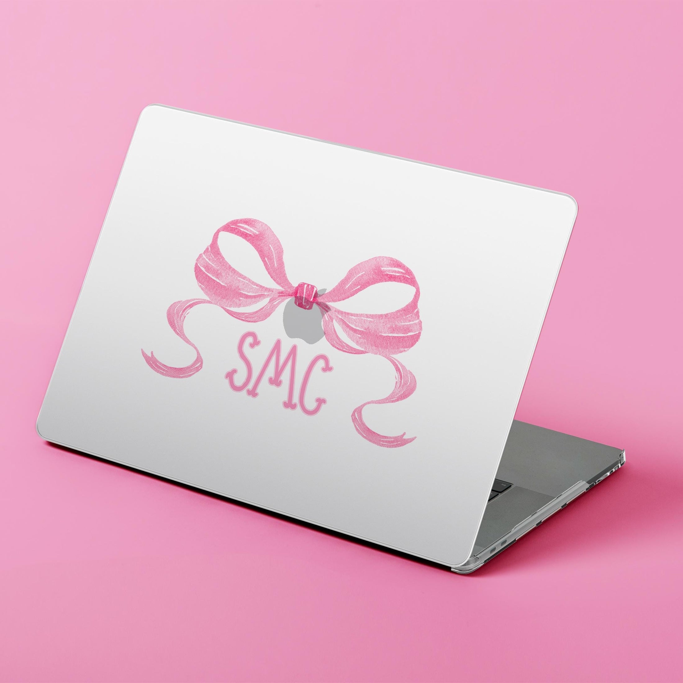 Custom MacBook Case, Air, Pro, Personalized Laptop Cover, 2-Pieces, Monogram Tech, Preppy, Initials, Name, Fancy Love Bow, Pink or Blue