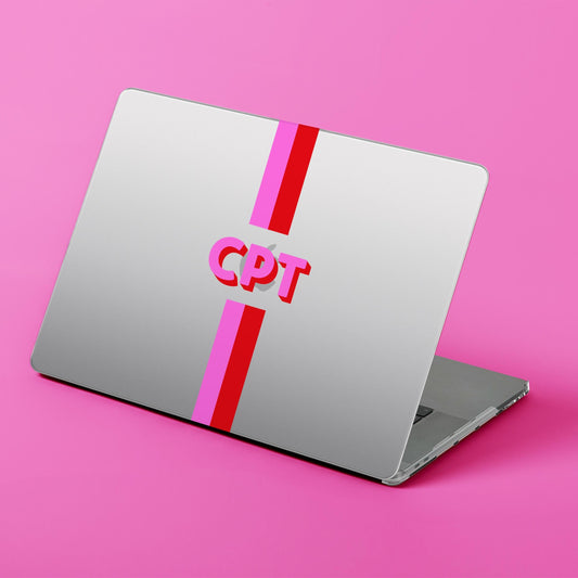 Custom MacBook Case, Air, Pro, Personalized Laptop Cover, 2-Pieces, Monogram Tech, Preppy, Stripes, Initials, Pink, Green, Red