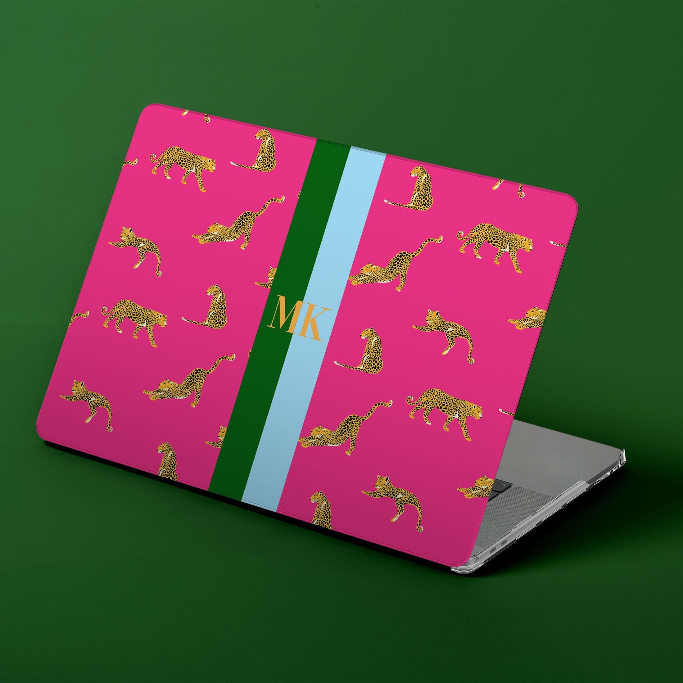 Custom MacBook Case, Air, Pro, Personalized Laptop Cover, 2-Pieces, Monogram Tech, Preppy, Initials, Stripes, Leopard Cheetah