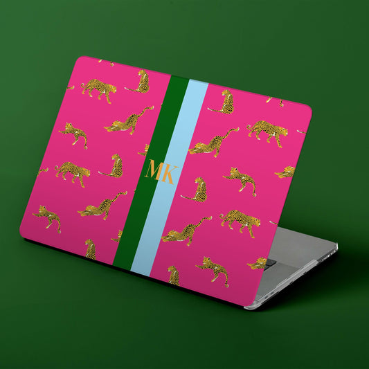 Custom MacBook Case, Air, Pro, Personalized Laptop Cover, 2-Pieces, Monogram Tech, Preppy, Initials, Stripes, Leopard Cheetah