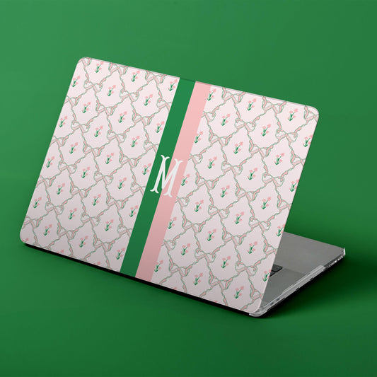 Custom MacBook Case, Air, Pro, Personalized Laptop Cover, 2-Pieces, Monogram Tech, Preppy, Grand Millennial, Dainty Flowers, Stripes