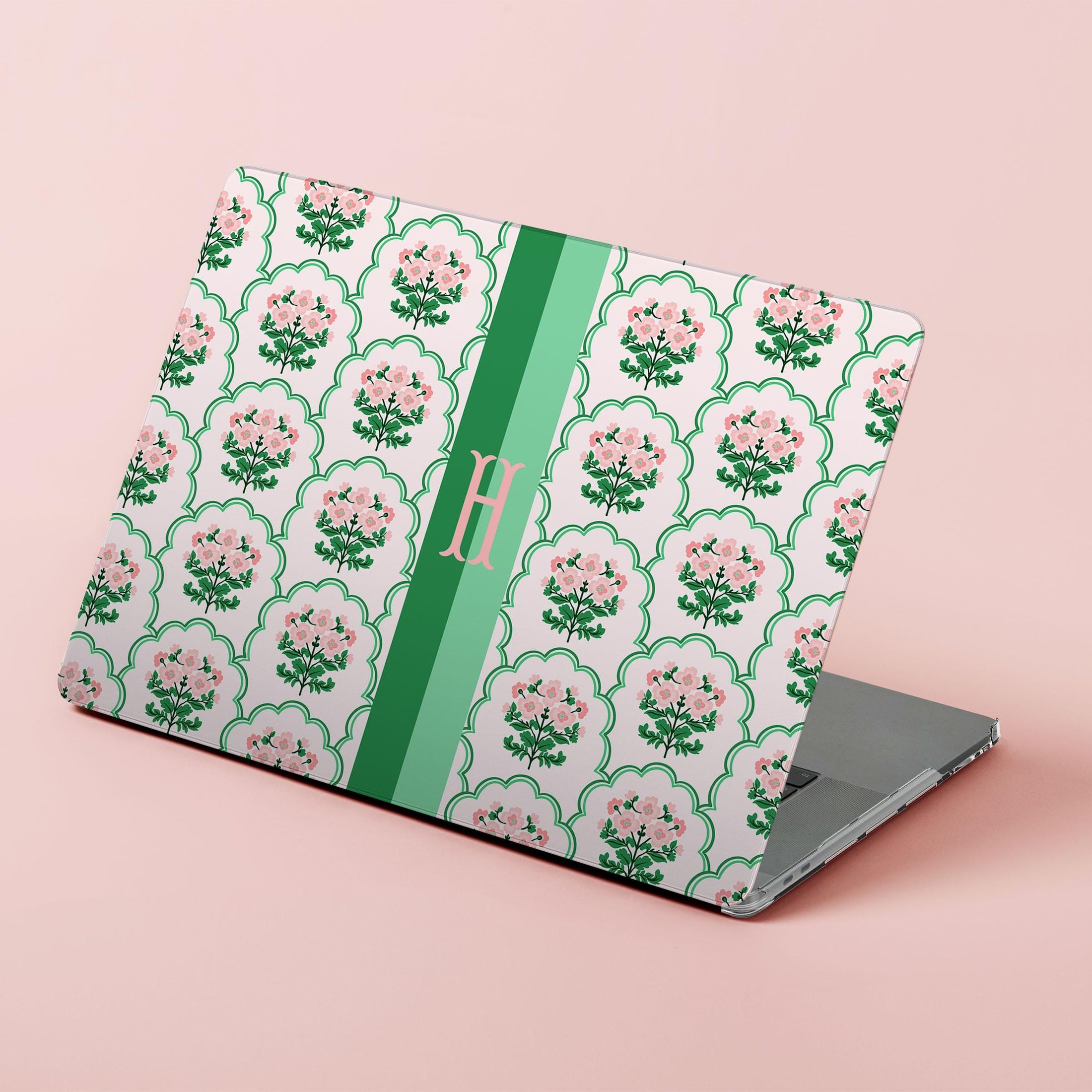 Custom MacBook Case, Air, Pro, Personalized Laptop Cover, 2-Pieces, Monogram Tech, Preppy, Grand Millennial, Dainty Flowers, Stripes