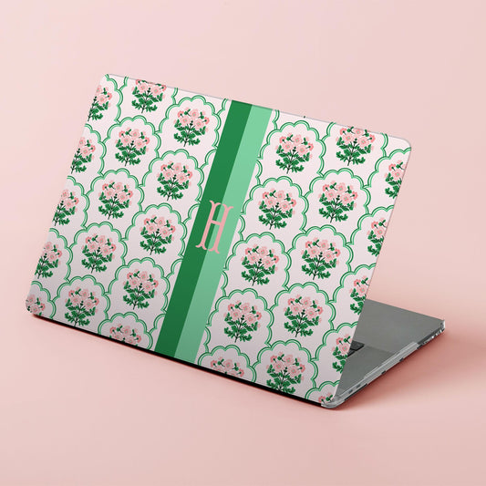 Custom MacBook Case, Air, Pro, Personalized Laptop Cover, 2-Pieces, Monogram Tech, Preppy, Grand Millennial, Dainty Flowers, Stripes