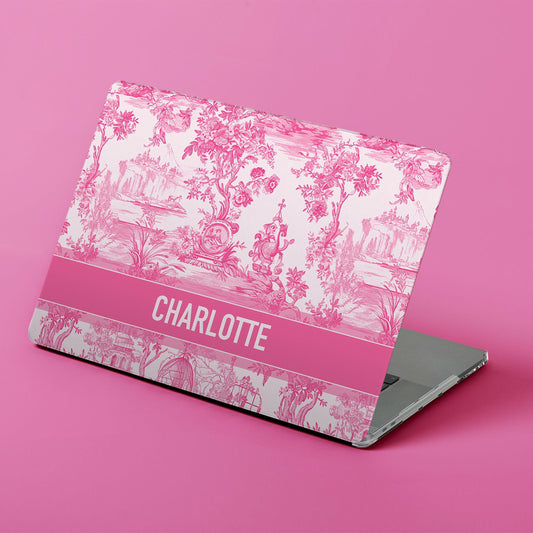 Custom MacBook Case, Air, Pro, Personalized Laptop Cover, 2-Pieces, Monogram Tech, Preppy, Toile, Antique Pattern, Designer, Pink