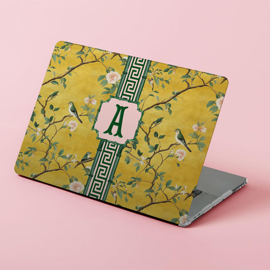 Custom MacBook Case, Air, Pro, Personalized Laptop Cover, 2-Pieces, Monogram Tech, Preppy, Antique Chinoiserie, Birds, Flowers, Initials