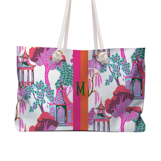 Custom Mahjong Tote Bag, Large Travel Bag, Monogram, Rope, Personalized, Letter, Initial, Dice, Chinoiserie, Pagoda, Fun, Mahjong Gift