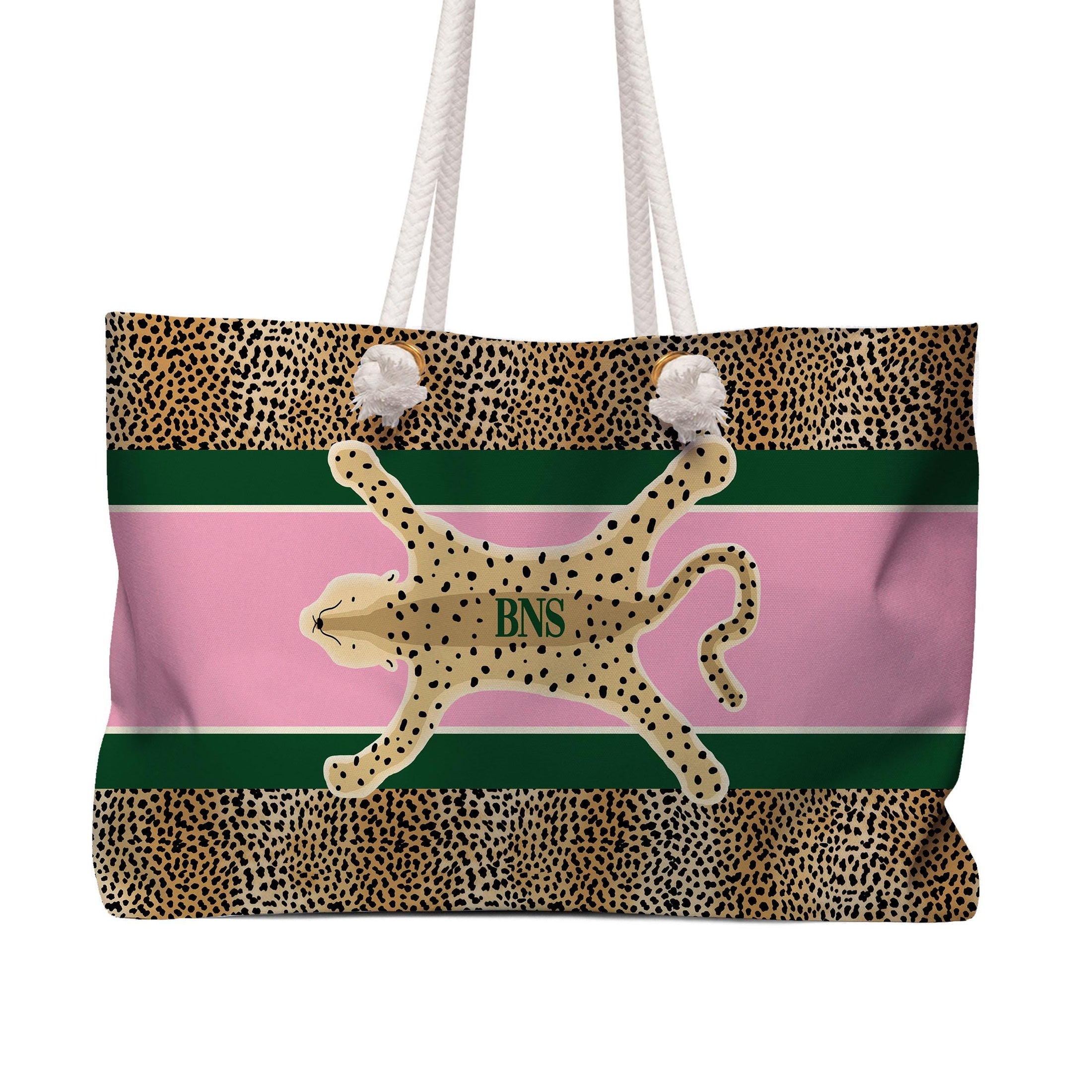 Custom Tote Bag, Large Travel Bag, Monogram, Rope, Personalized, Letter, Initial, Dice, Cheetah Leopard Rug, Stripe, Mahjong Gift