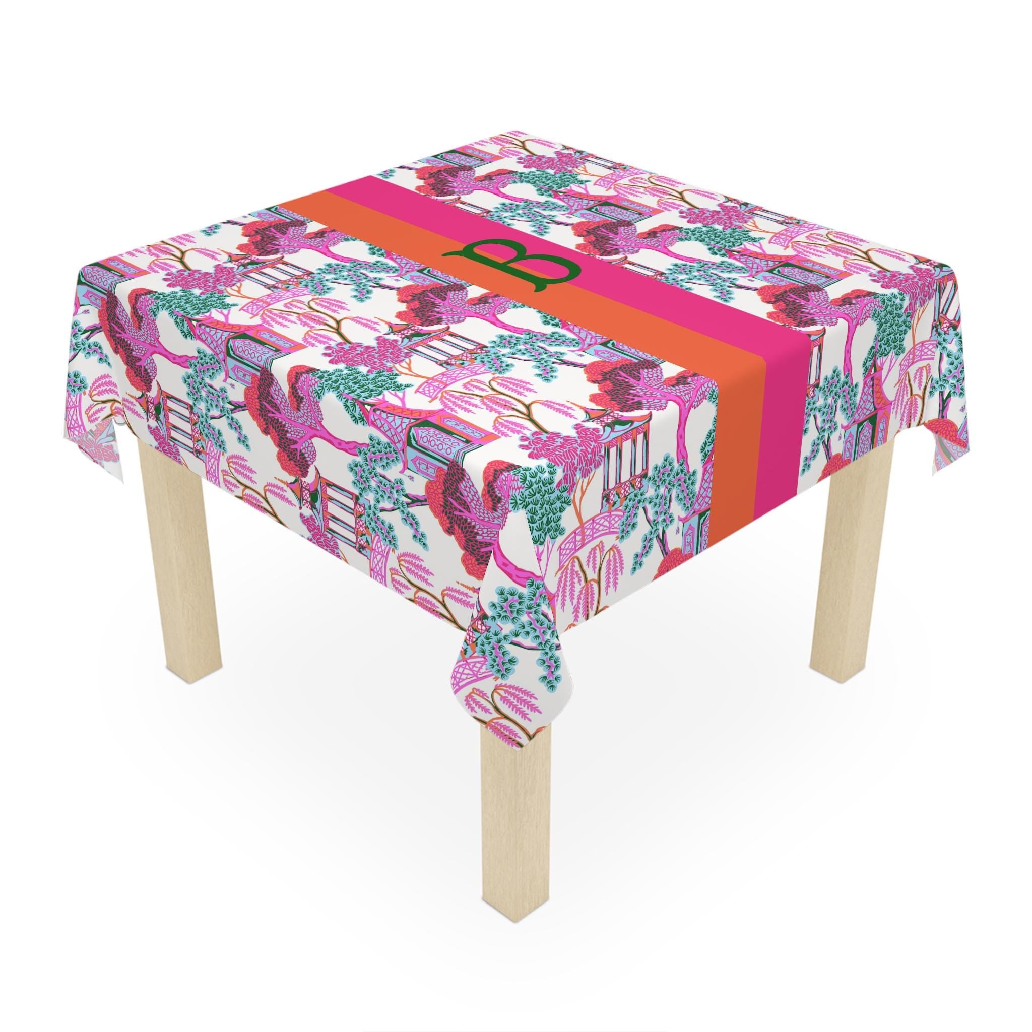 Custom Mahjong Tablecloth, Card Game Cover, Monogram, Personalized, Letter, Initial, Chinoiserie, Bright Fun Colors, Preppy Stripes, Mahjong