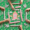 Load image into Gallery viewer, Custom Mahjong Tablecloth, Card Game Cover, Monogram, Personalized, Letter, Initial, Chinoiserie, Leopard, Cheetah, Umbrella, Pink, Green

