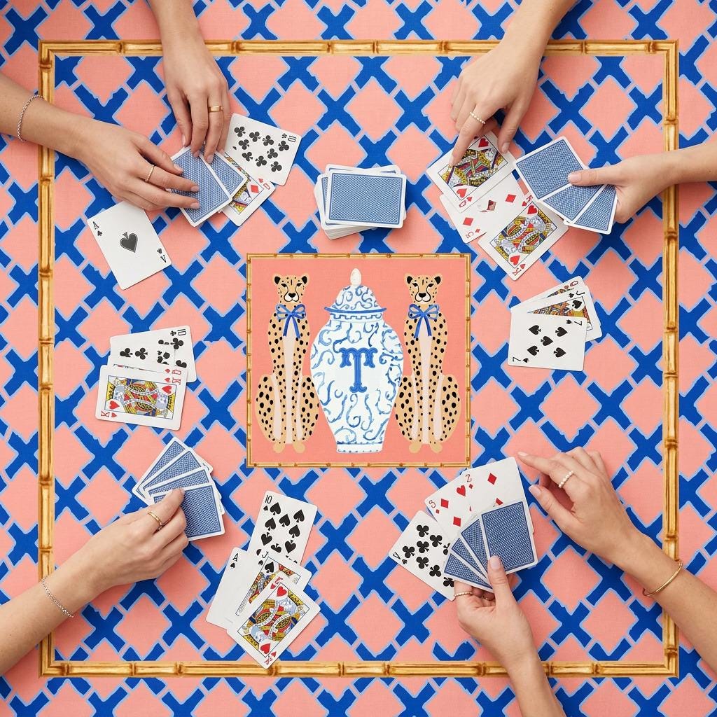 Custom Mahjong Tablecloth, Card Game Table Cover, Monogram, Personalized, Letter, Initial, Preppy, Ginger Jar, Leopards, Peachy Blue