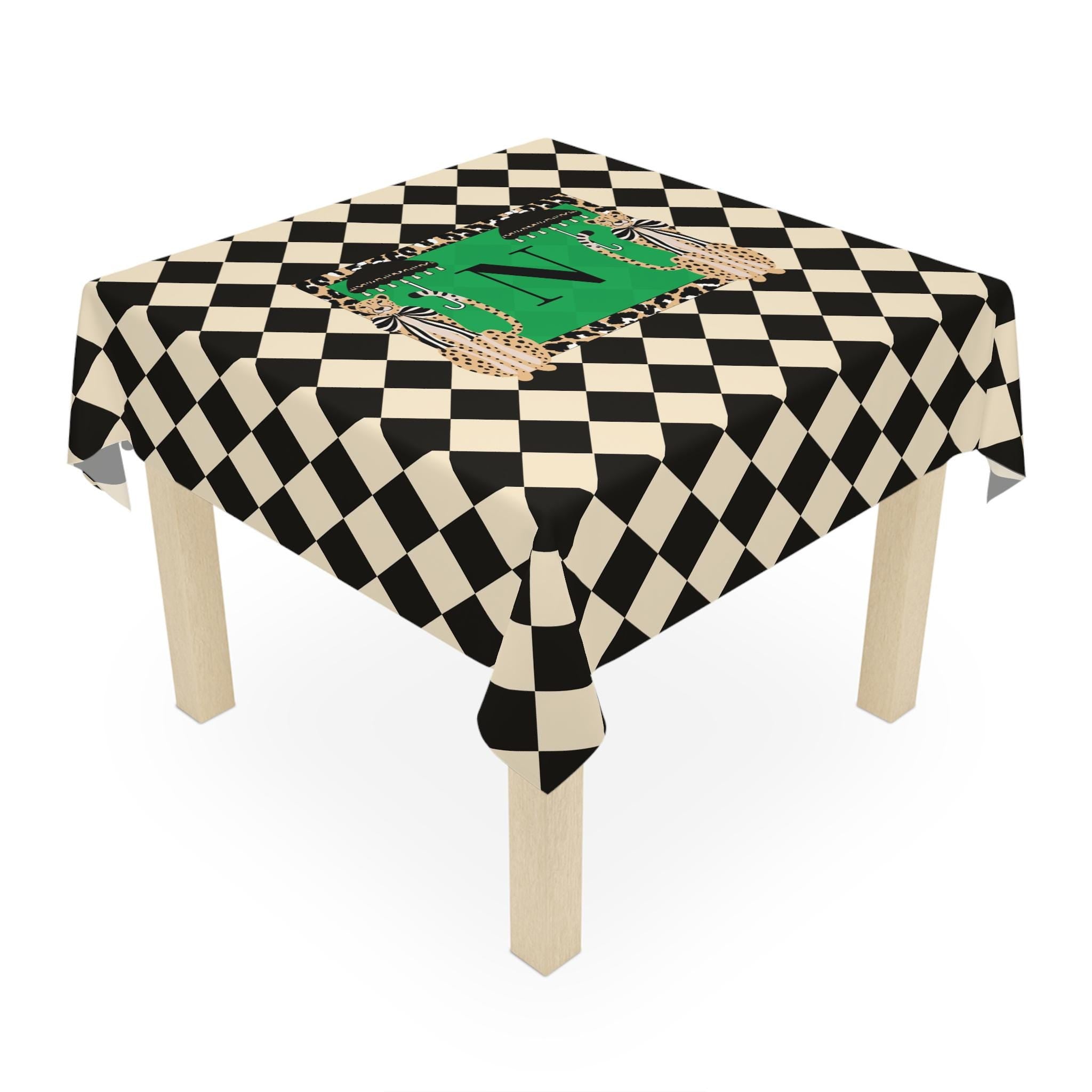 Custom Mahjong Tablecloth, Card Game Table Cover, Monogram, Personalized, Letter, Initial, Preppy, Cheetah, Leopards,Umbrella, Black Checker
