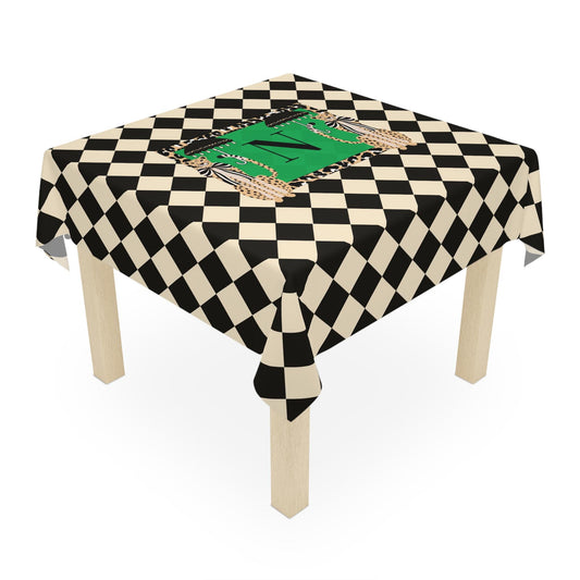 Custom Mahjong Tablecloth, Card Game Table Cover, Monogram, Personalized, Letter, Initial, Preppy, Cheetah, Leopards,Umbrella, Black Checker