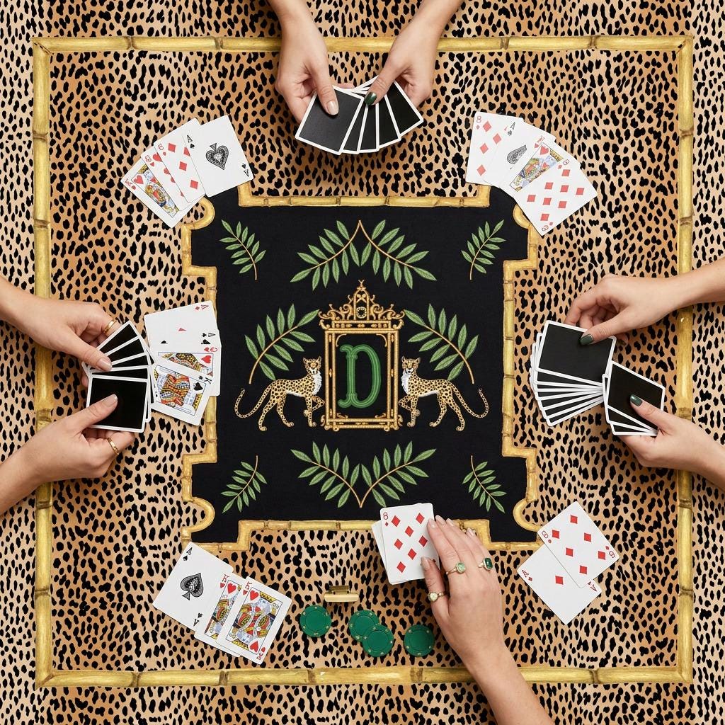 Custom Mahjong Tablecloth, Card Game Table Cover, Monogram, Personalized, Letter, Initial, Preppy, Cheetah, Leopards, Pagoda, Bamboo, Green