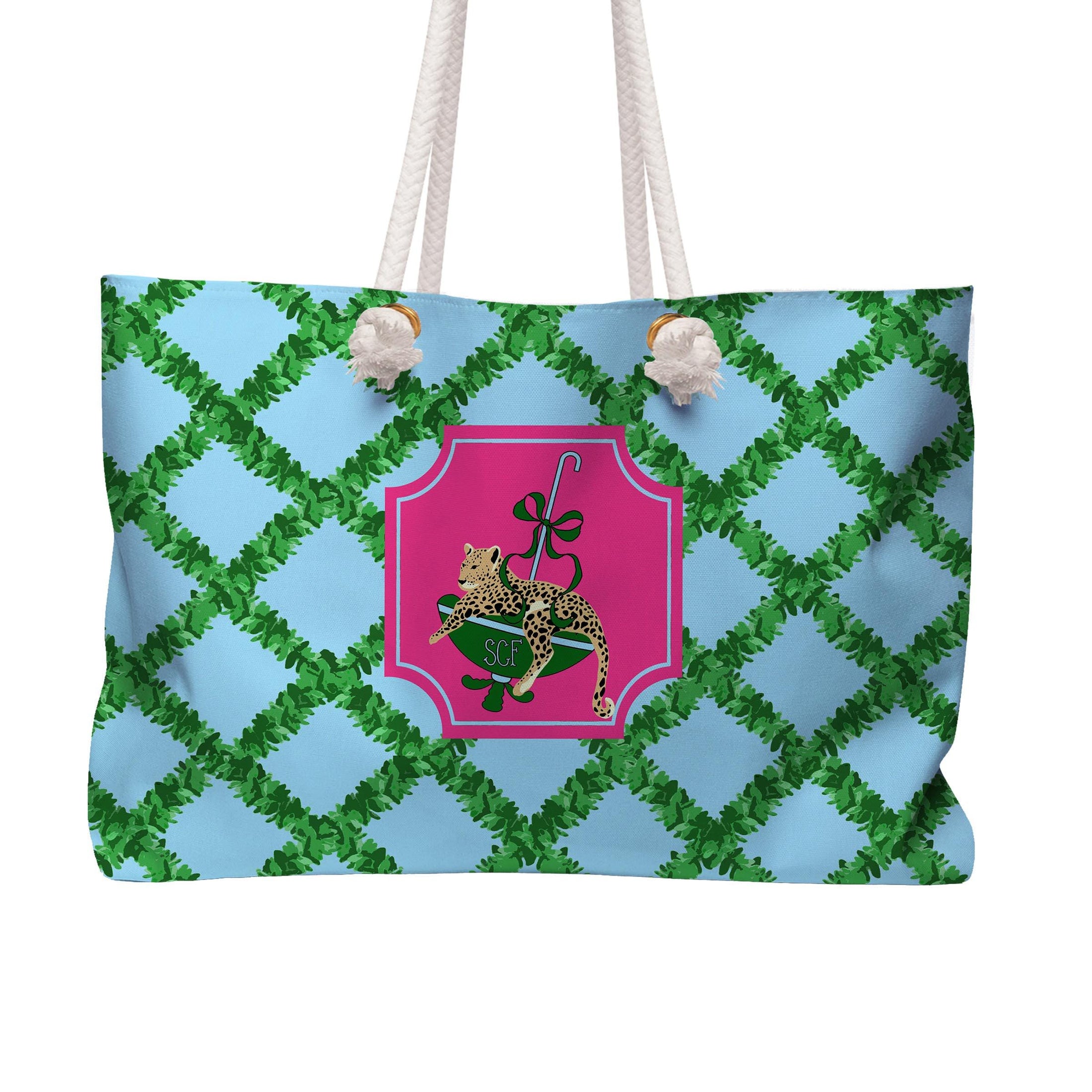 Custom Mahjong Tote Bag, Large Travel Bag, Monogram, Rope, Personalized, Letter, Initial, Dice, Leopards, Cheetah, Umbrella, Vines, Preppy