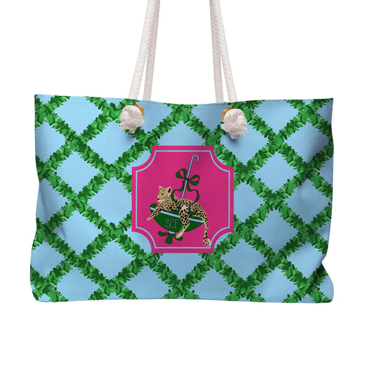 Custom Mahjong Tote Bag, Large Travel Bag, Monogram, Rope, Personalized, Letter, Initial, Dice, Leopards, Cheetah, Umbrella, Vines, Preppy