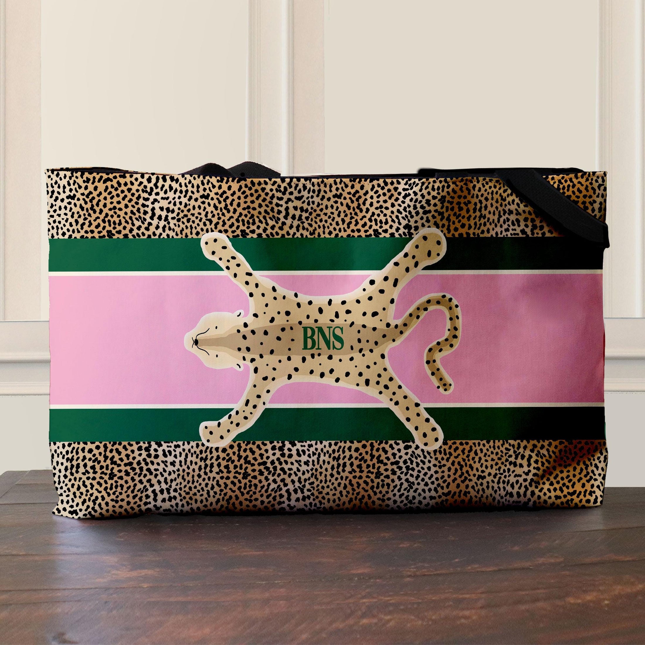 Custom Tote Bag, Large Travel Bag, Monogram, Rope, Personalized, Letter, Initial, Dice, Cheetah Leopard Rug, Stripe, Mahjong Gift