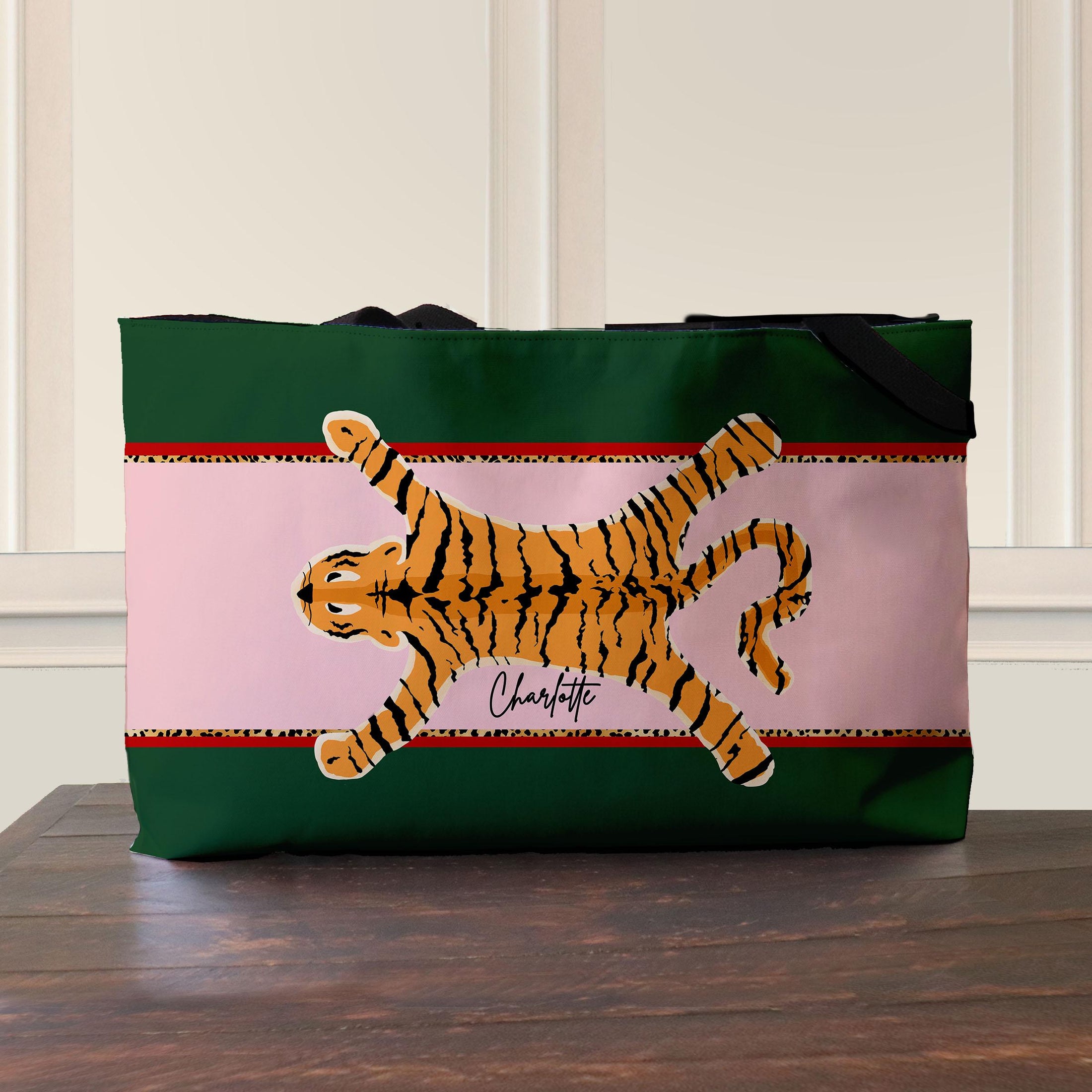 Custom Mahjong Tote Bag, Large Travel Bag, Monogram, Rope, Personalized, Letter, Initial, Preppy, Tiger Rug, Stripe, Mahjong Bag, Gift
