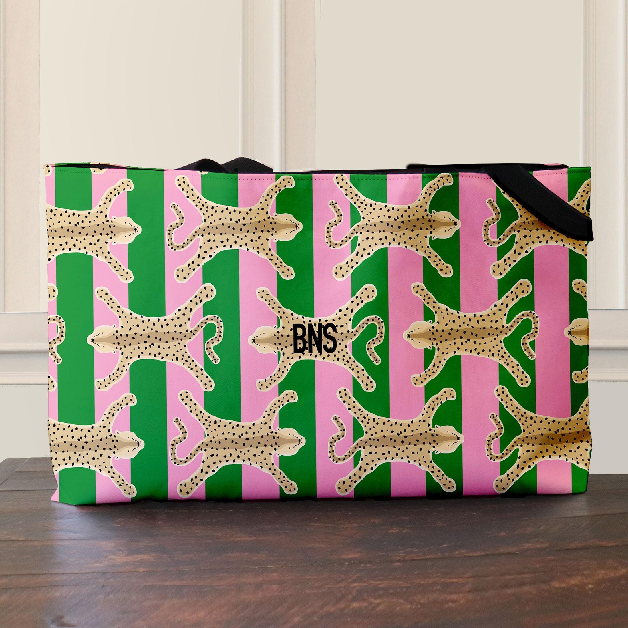 Custom Tote Bag, Large Travel Bag, Monogram, Rope, Personalized, Letter, Initial, Preppy, Leopard Cheetah Rug, Stripes, Mahjong Bag, Gift