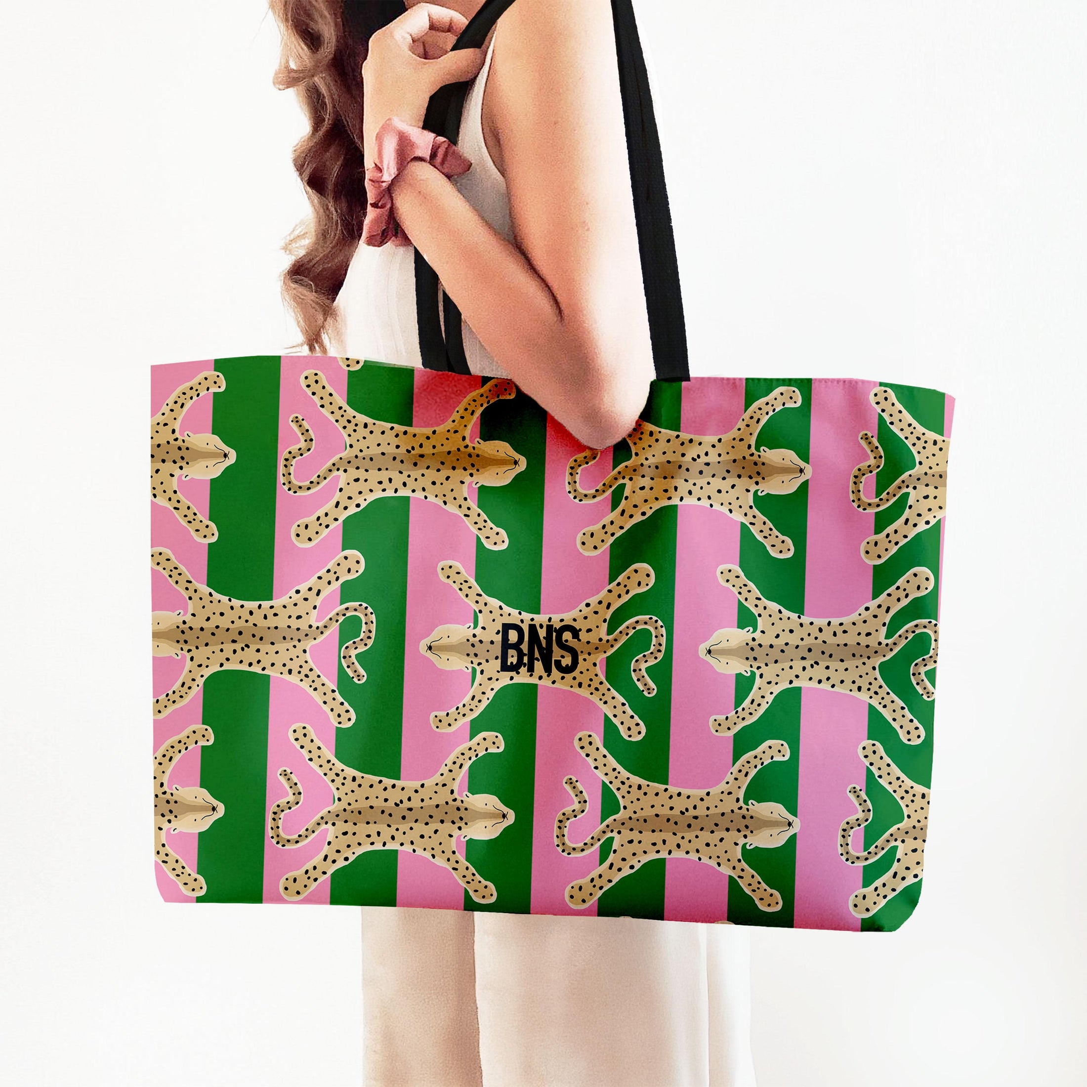 Custom Tote Bag, Large Travel Bag, Monogram, Rope, Personalized, Letter, Initial, Preppy, Leopard Cheetah Rug, Stripes, Mahjong Bag, Gift