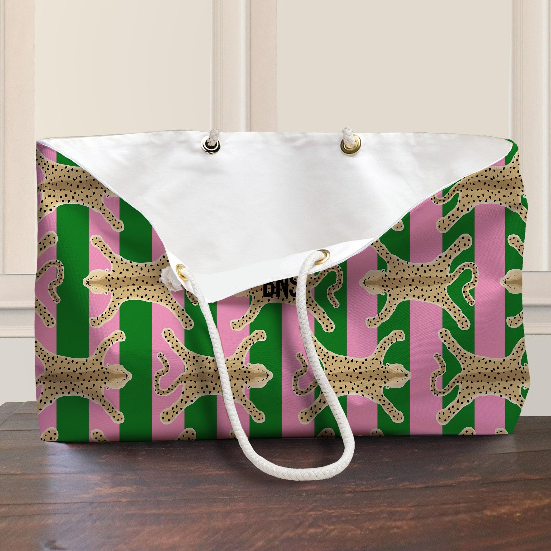 Custom Tote Bag, Large Travel Bag, Monogram, Rope, Personalized, Letter, Initial, Preppy, Leopard Cheetah Rug, Stripes, Mahjong Bag, Gift