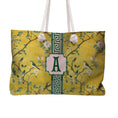 Load image into Gallery viewer, Custom Mahjong Tote Bag, Large Travel Bag, Monogram, Rope, Personalized, Letter, Initial, Dice, Golden Antique Chinoiserie, Vintage Birds
